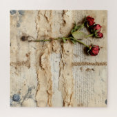 ヴィンテージパーチメント愛の手紙と花(2) ジグソーパズル (横)