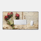 ヴィンテージパーチメント愛の手紙と花(2) デスクマット (キーボード&マウス)