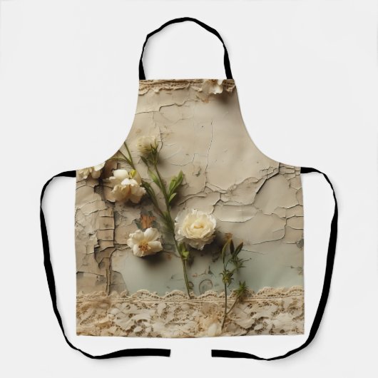 ヴィンテージパーチメント愛の手紙と花(3) エプロン (正面)