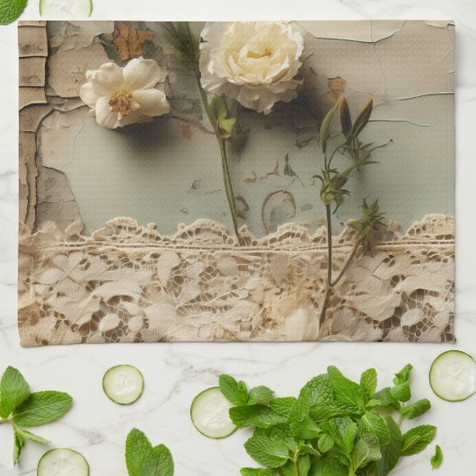 ヴィンテージパーチメント愛の手紙と花(3) キッチンタオル (折り畳み)