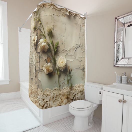 ヴィンテージパーチメント愛の手紙と花(3) シャワーカーテン (インサイチュ)