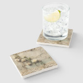 ヴィンテージパーチメント愛の手紙と花(3) ストーンコースター (横)