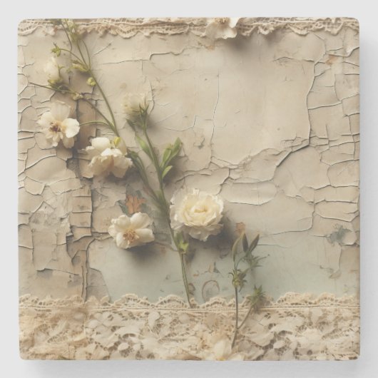 ヴィンテージパーチメント愛の手紙と花(3) ストーンコースター (正面)