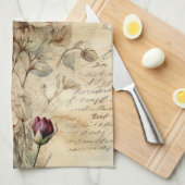 ヴィンテージパーチメント愛の手紙と花(7) キッチンタオル (四つ折り)