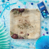 ヴィンテージパーチメント愛の手紙と花(7) ペーパープレート (パーティー)