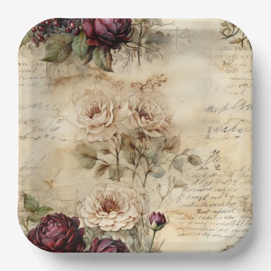 ヴィンテージパーチメント愛の手紙と花(7) ペーパープレート (正面)