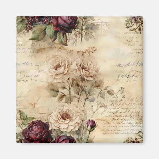 ヴィンテージパーチメント愛の手紙と花(7) マグネット (正面)