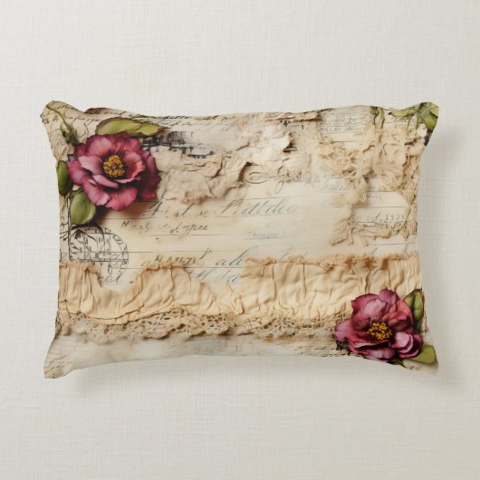 ヴィンテージパーチメント愛の手紙と花(8) アクセントクッション (正面)