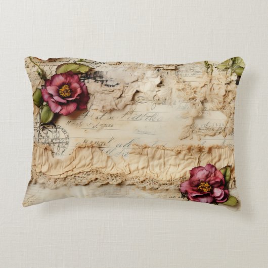ヴィンテージパーチメント愛の手紙と花(8) アクセントクッション (裏面)