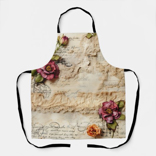 ヴィンテージパーチメント愛の手紙と花(8) エプロン (正面)