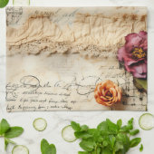 ヴィンテージパーチメント愛の手紙と花(8) キッチンタオル (折り畳み)