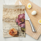 ヴィンテージパーチメント愛の手紙と花(8) キッチンタオル (四つ折り)