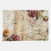 ヴィンテージパーチメント愛の手紙と花(8) キッチンタオル (横)