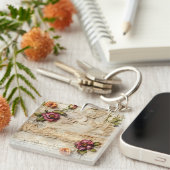 ヴィンテージパーチメント愛の手紙と花(8) キーホルダー (正面右)