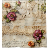 ヴィンテージパーチメント愛の手紙と花(8) シャワーカーテン (正面)