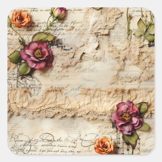 ヴィンテージパーチメント愛の手紙と花(8) スクエアシール (正面)