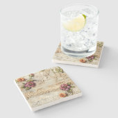 ヴィンテージパーチメント愛の手紙と花(8) ストーンコースター (横)