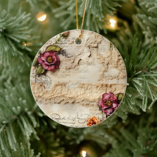 ヴィンテージパーチメント愛の手紙と花(8) セラミックオーナメント (ツリー)
