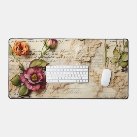 ヴィンテージパーチメント愛の手紙と花(8) デスクマット (キーボード&マウス)