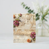 ヴィンテージパーチメント愛の手紙と花(8) ポストカード (スタンド正面)