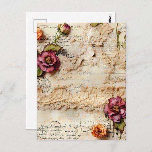 ヴィンテージパーチメント愛の手紙と花(8) ポストカード (正面/裏面)