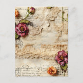 ヴィンテージパーチメント愛の手紙と花(8) ポストカード (正面)