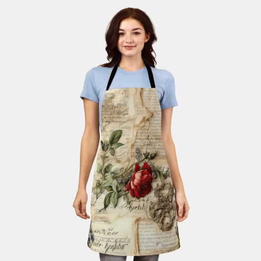 ヴィンテージパーチメント愛の手紙と花(9) エプロン (着用した状態)