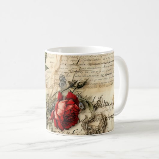 ヴィンテージパーチメント愛の手紙と花(9) コーヒーマグカップ (正面右)