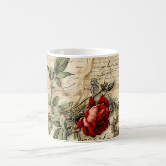 ヴィンテージパーチメント愛の手紙と花(9) コーヒーマグカップ (中央)