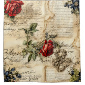 ヴィンテージパーチメント愛の手紙と花(9) シャワーカーテン (正面)