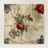 ヴィンテージパーチメント愛の手紙と花(9) ジグソーパズル (横)