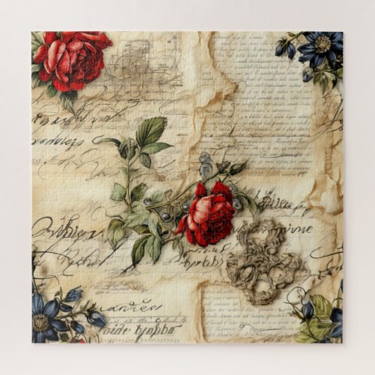 ヴィンテージパーチメント愛の手紙と花(9) ジグソーパズル (縦)