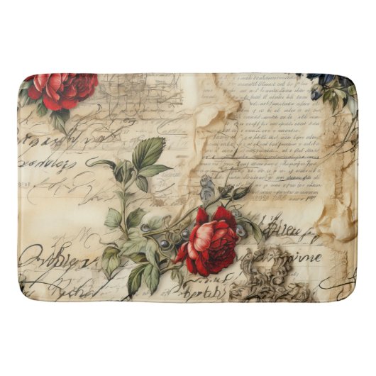 ヴィンテージパーチメント愛の手紙と花(9) バスマット (正面)