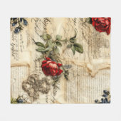 ヴィンテージパーチメント愛の手紙と花(9) フリースブランケット (正面(横))