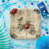 ヴィンテージパーチメント愛の手紙と花(9) ペーパープレート (パーティー)