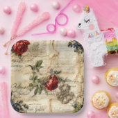 ヴィンテージパーチメント愛の手紙と花(9) ペーパープレート (パーティー)