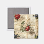 ヴィンテージパーチメント愛の手紙と花(9) マグネット (正面/裏面)