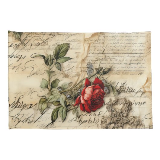 ヴィンテージパーチメント愛の手紙と花(9) 枕カバー (裏面-右)