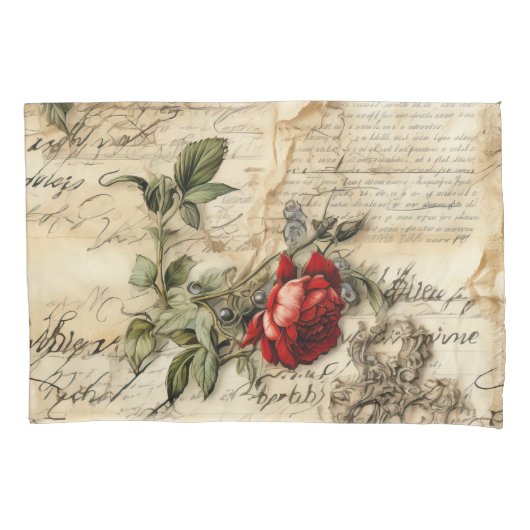 ヴィンテージパーチメント愛の手紙と花(9) 枕カバー (正面左)