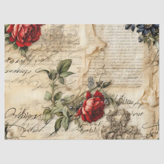 ヴィンテージパーチメント愛の手紙と花(9) 薄葉紙 (正面)