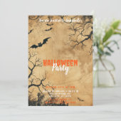 ヴィンテージパーチメント紙こうもり怖いハローウィンパーティ 招待状 (スタンド正面)