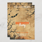 ヴィンテージパーチメント紙こうもり怖いハローウィンパーティ 招待状 (正面/裏面)