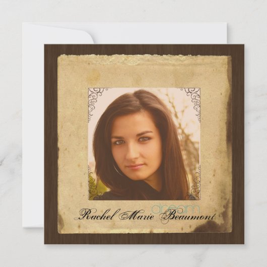 ヴィンテージパーチメント紙フォト卒業 招待状 (正面)