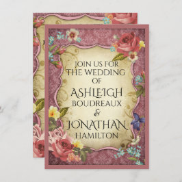 ヴィンテージパーチメント結婚プリント 招待状