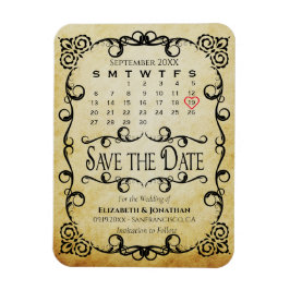 ヴィンテージパーチメント結婚式の日付カレンダーの保存 マグネット