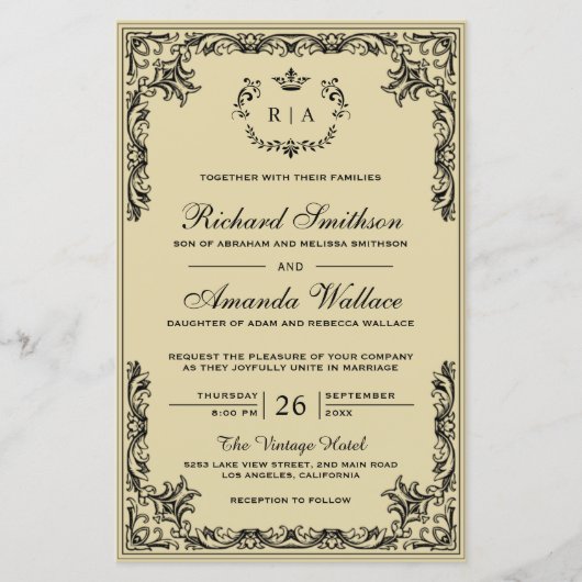 ヴィンテージパーチメント華美予算結婚式招待状 (正面)