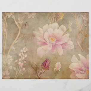 ヴィンテージパーチメント&ピンクフローラスクラップブック紙