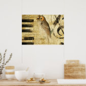 ヴィンテージパーチメント~フクロウのピアノ ポスター (キッチン)