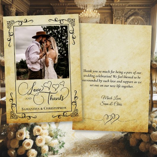 ヴィンテージパーチメ感謝していンラブフォト結婚&ノート サンキューカード