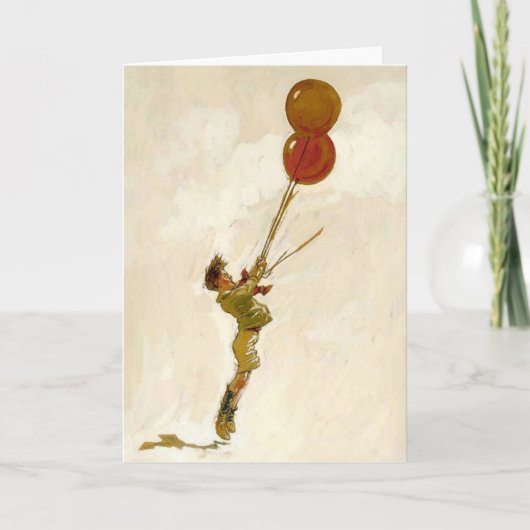 ヴィンテージパーティーで赤い風船を持った少年 カード (正面)